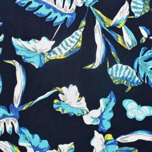Navy Base Leaf Print Viscose Fabric (FC-458)