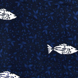 Viscose White Base Navy Fish Print (FC-647)